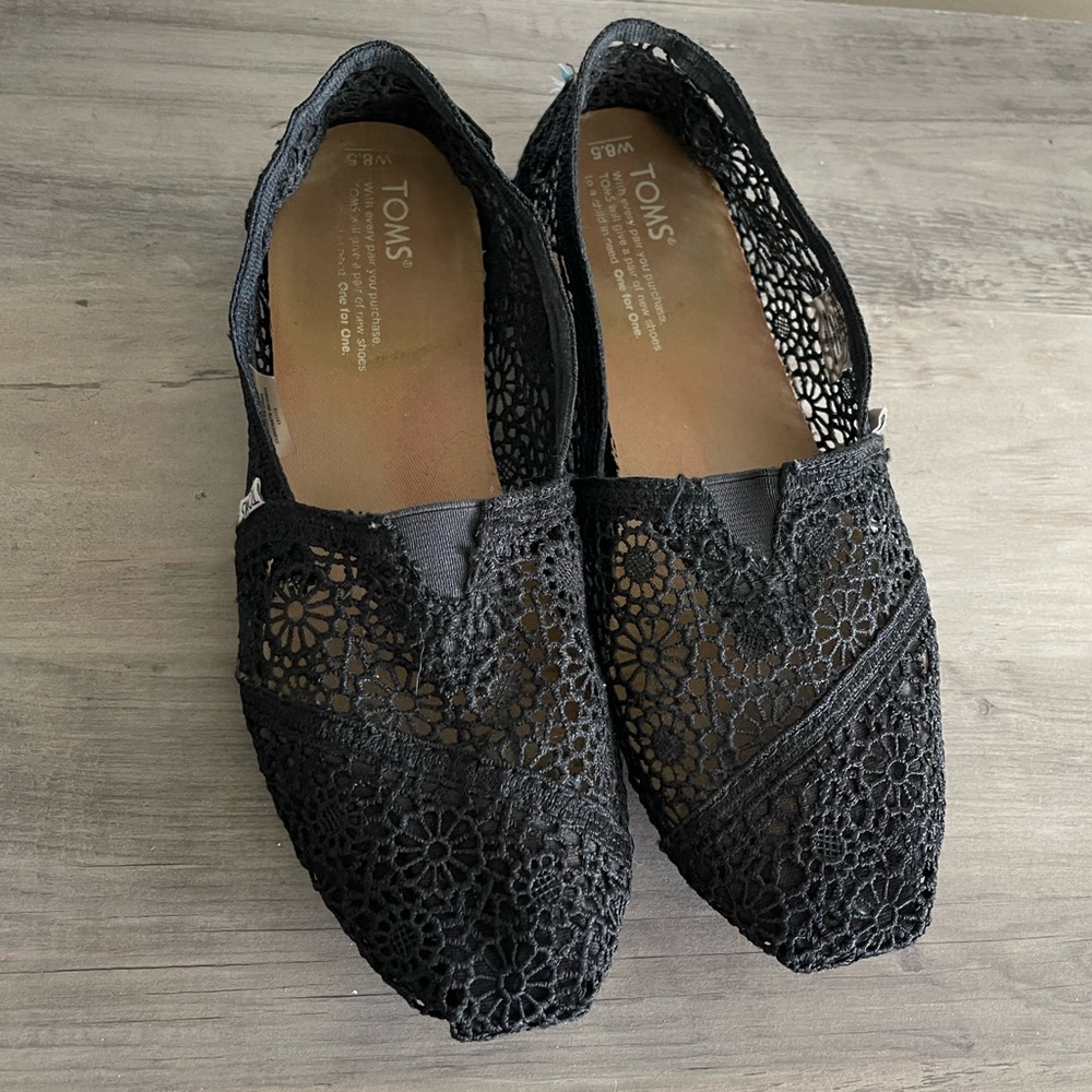 TOMS Black Crochet Slip-On Shoes